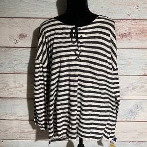 XXL Chaps balloon sleeve striped top